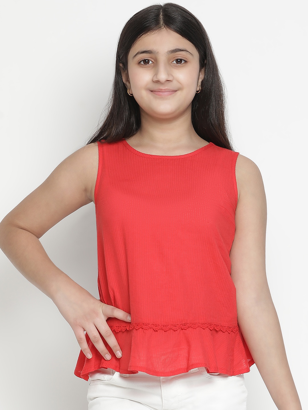 

Oxolloxo Girls Red Solid Peplum Top