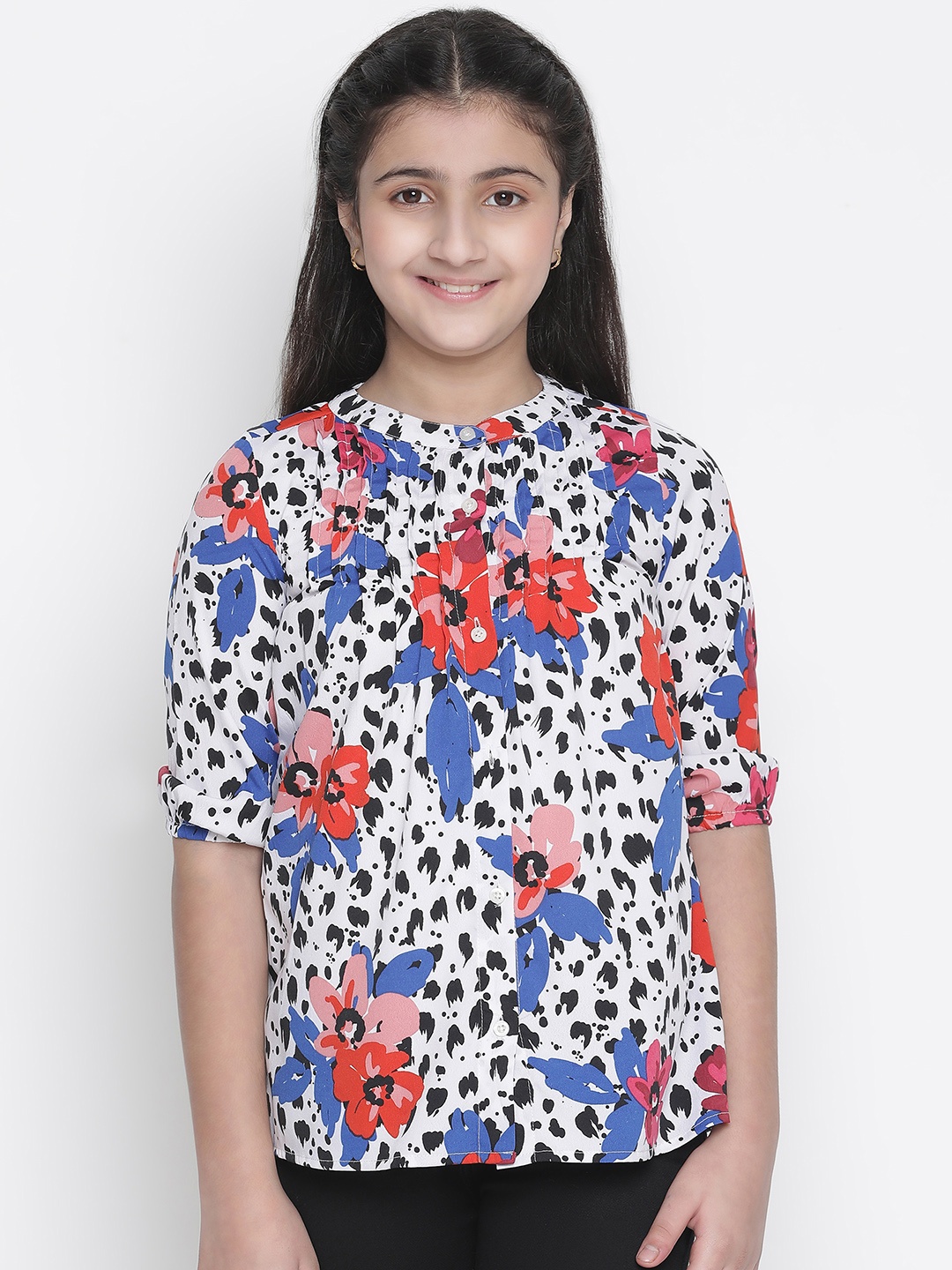

Oxolloxo Girls Multi-Coloured Floral Printed Casual Shirt