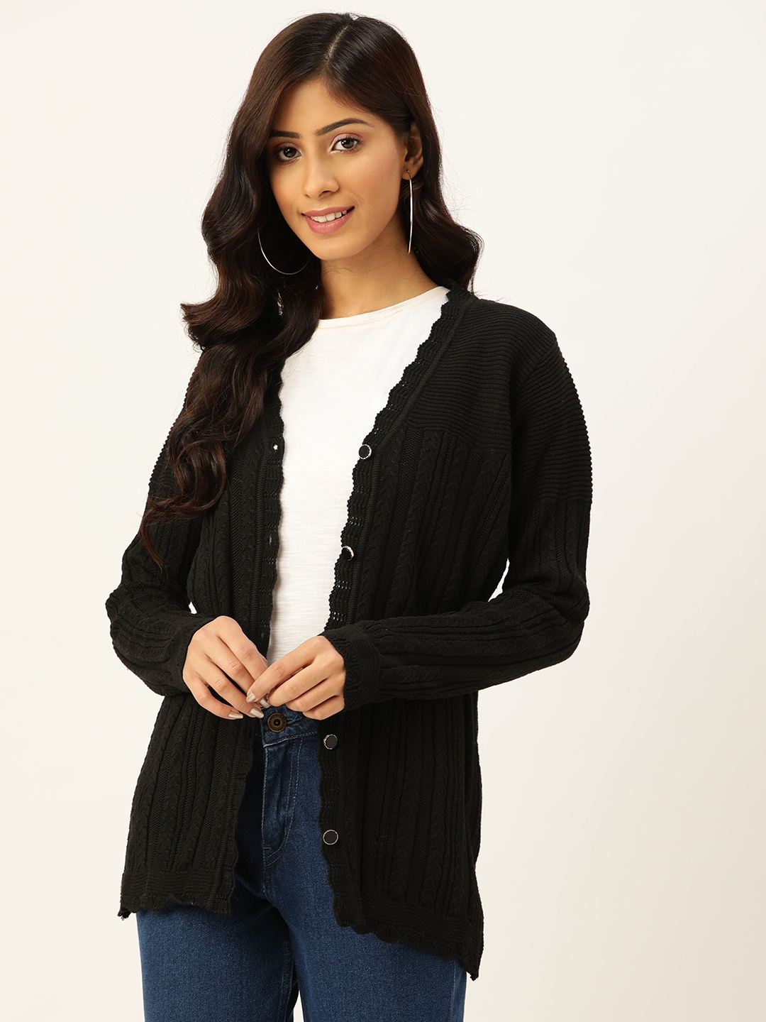 

American Eye Women Black Cable Knit Cardigan