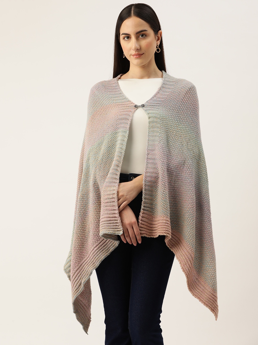 

American Eye Self-Design Single Button Closure Dipped Hem Shrug, Grey