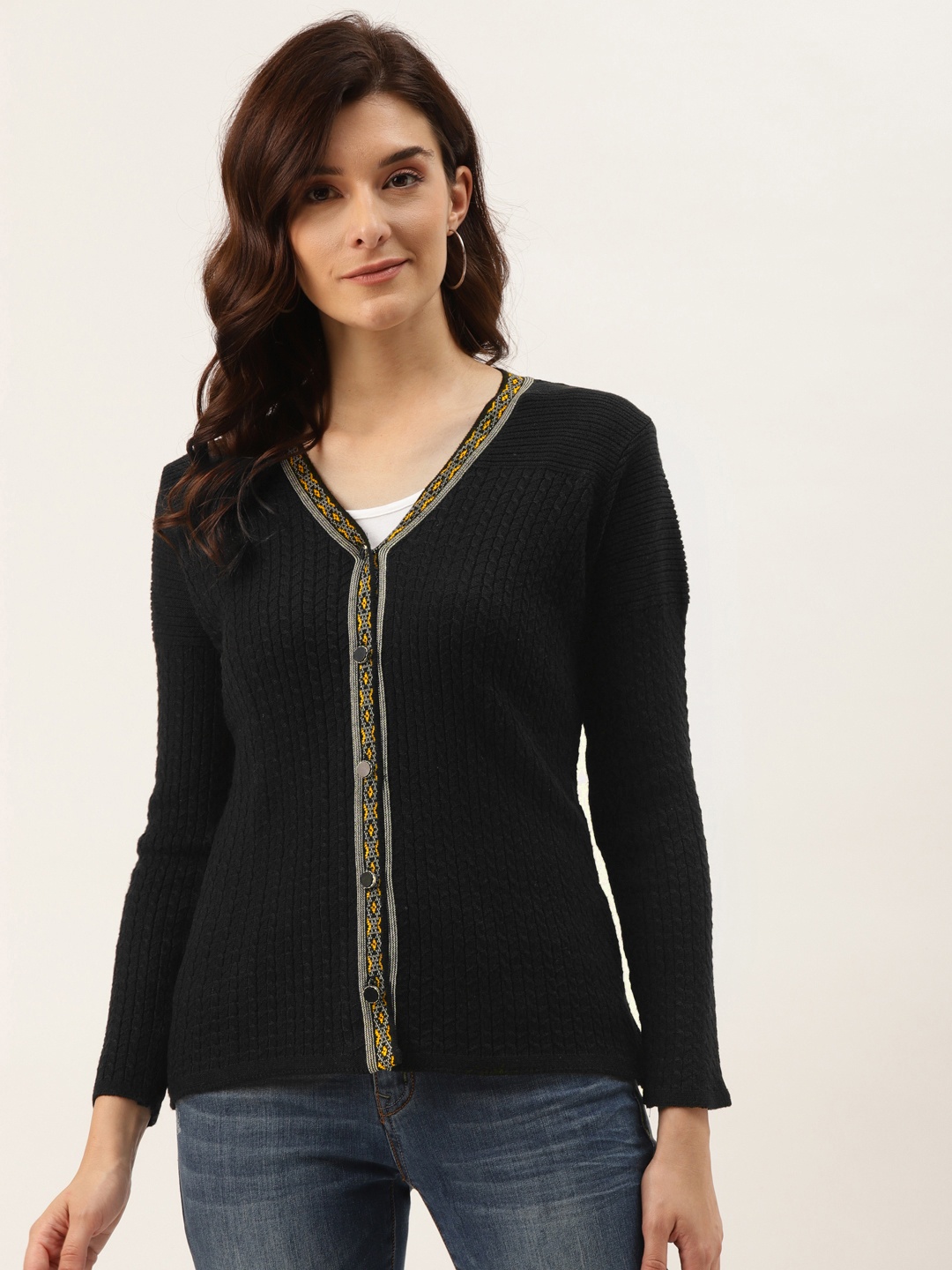 

American Eye Women Black Cable Knit Cardigan