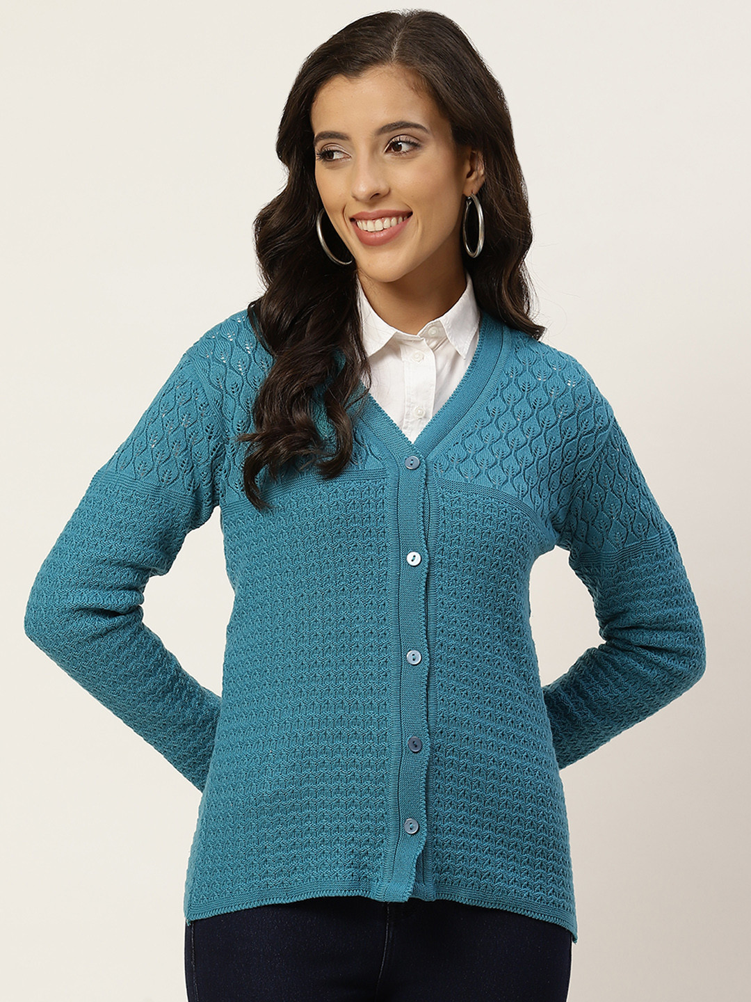 

American Eye Women Blue Open Knit Cardigan