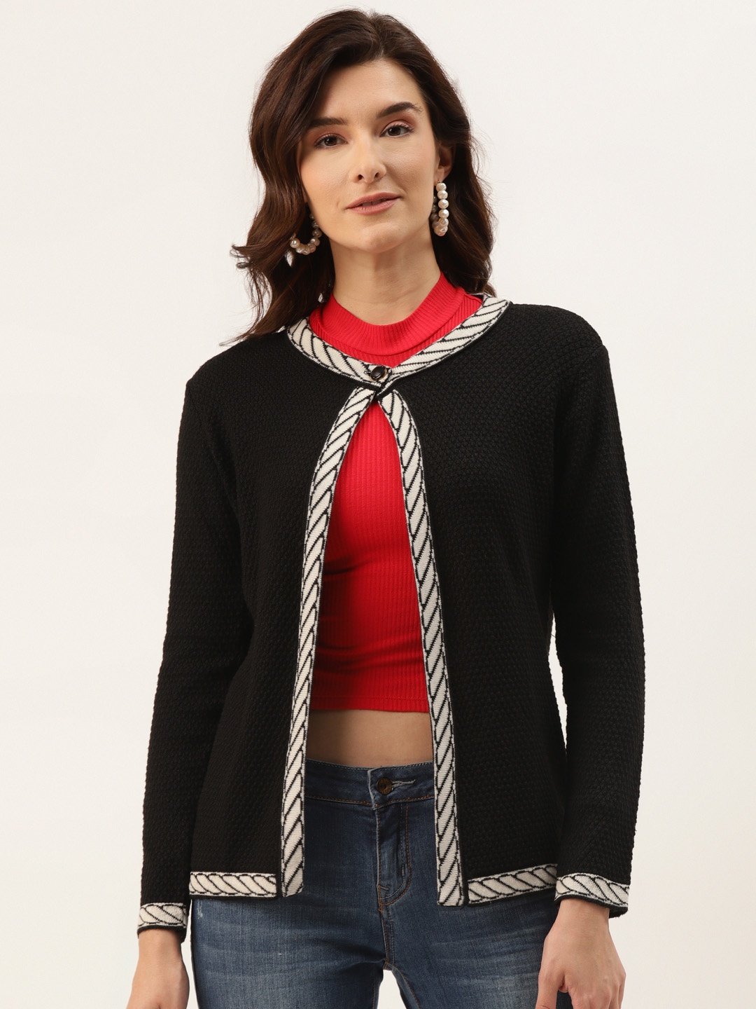 

American Eye Women Black Solid Cardigan