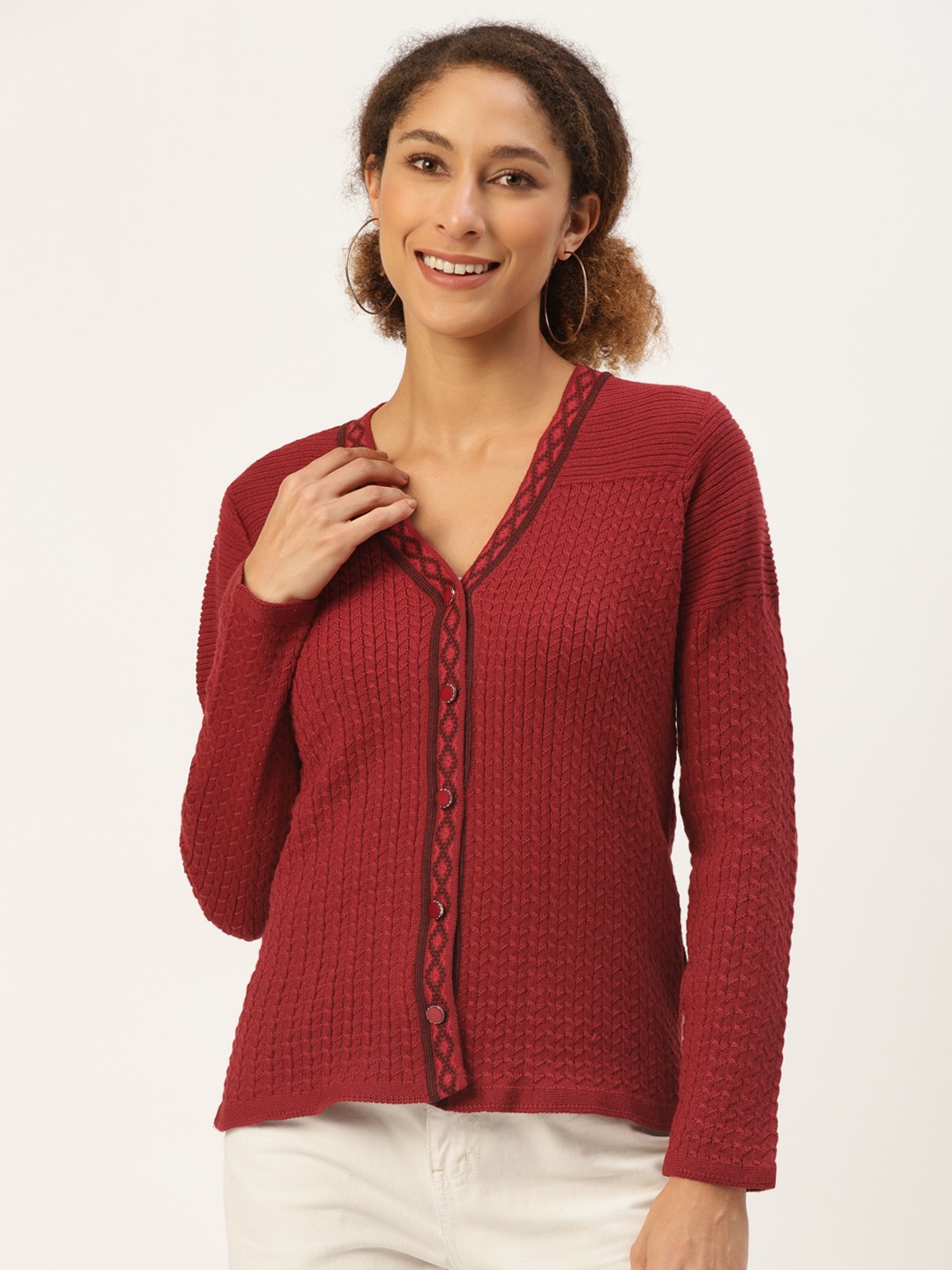 

American Eye Women Maroon Cable Knit Cardigan