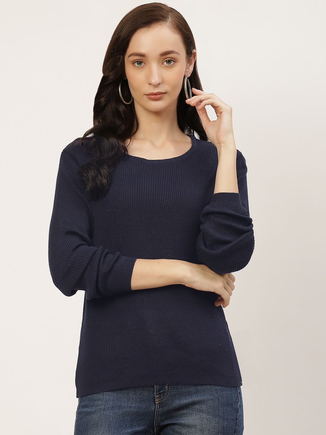 

American Eye Women Navy Blue Solid Pullover
