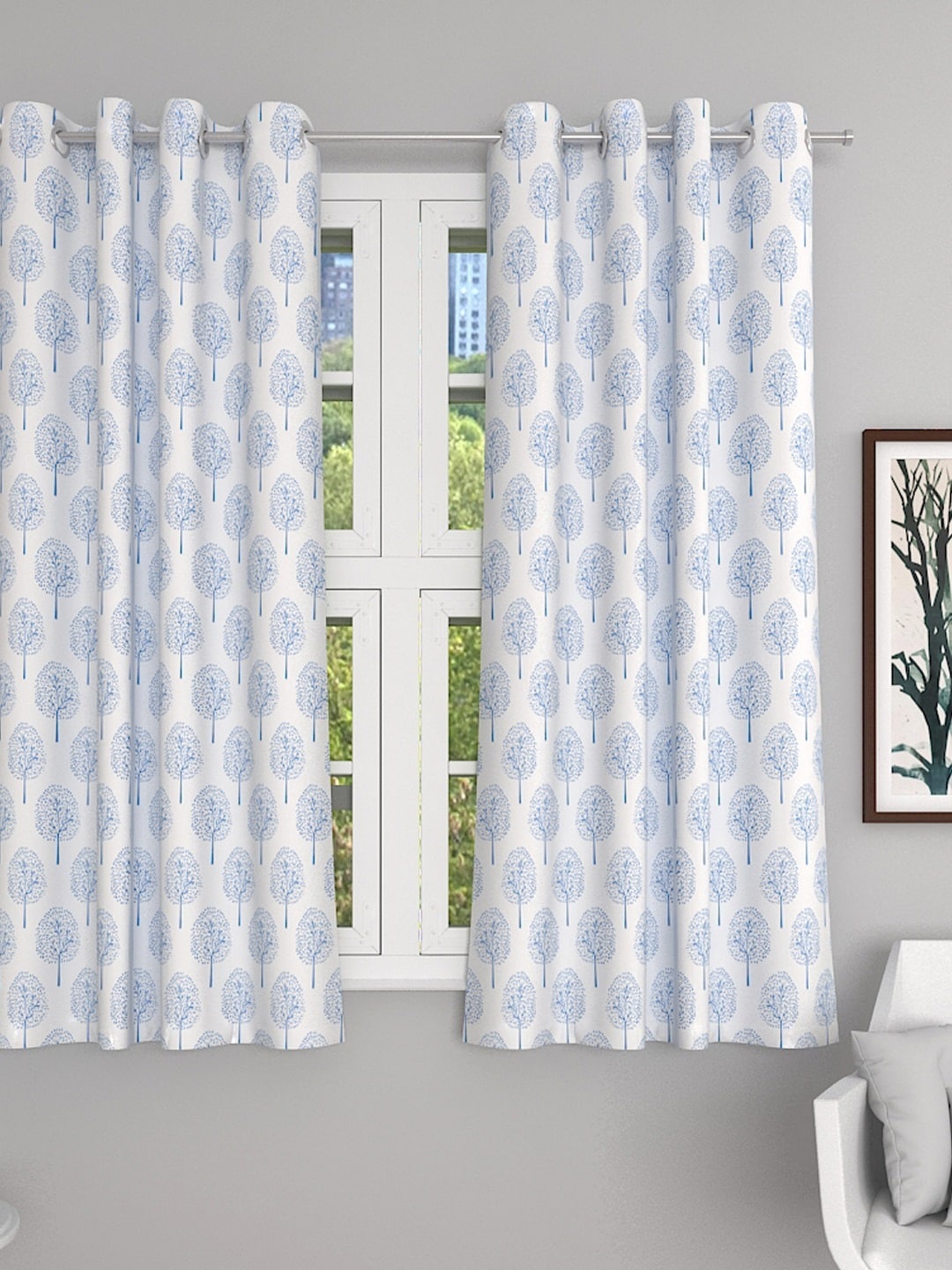 

Soumya Blue & White Lightweight Floral Sheer Window Curtain