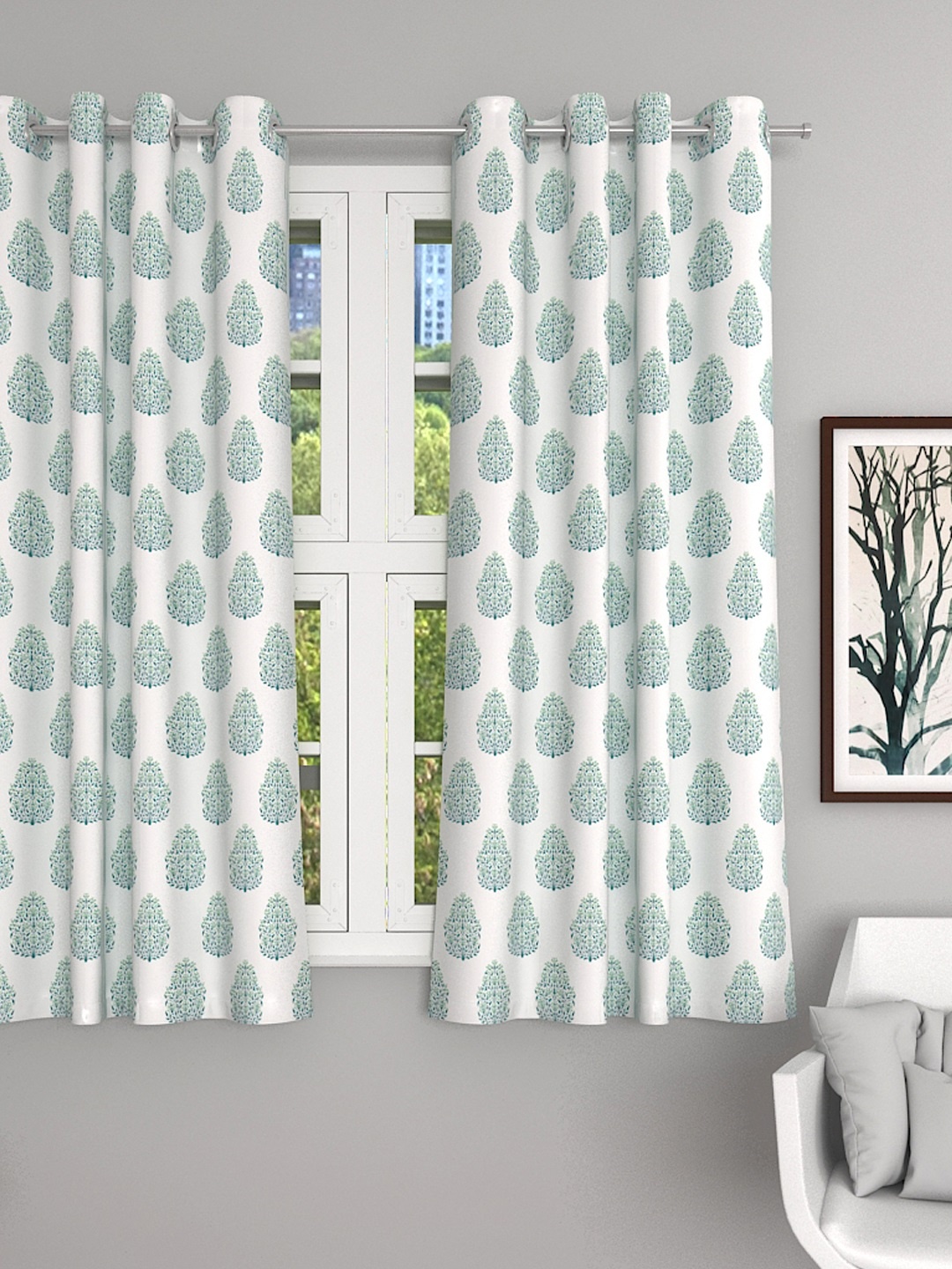 

Soumya White & Green Lightweight Floral Sheer Window Curtain