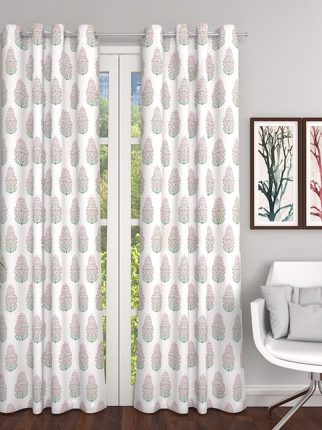 

Soumya White & Pink Floral Sheer Door Curtain