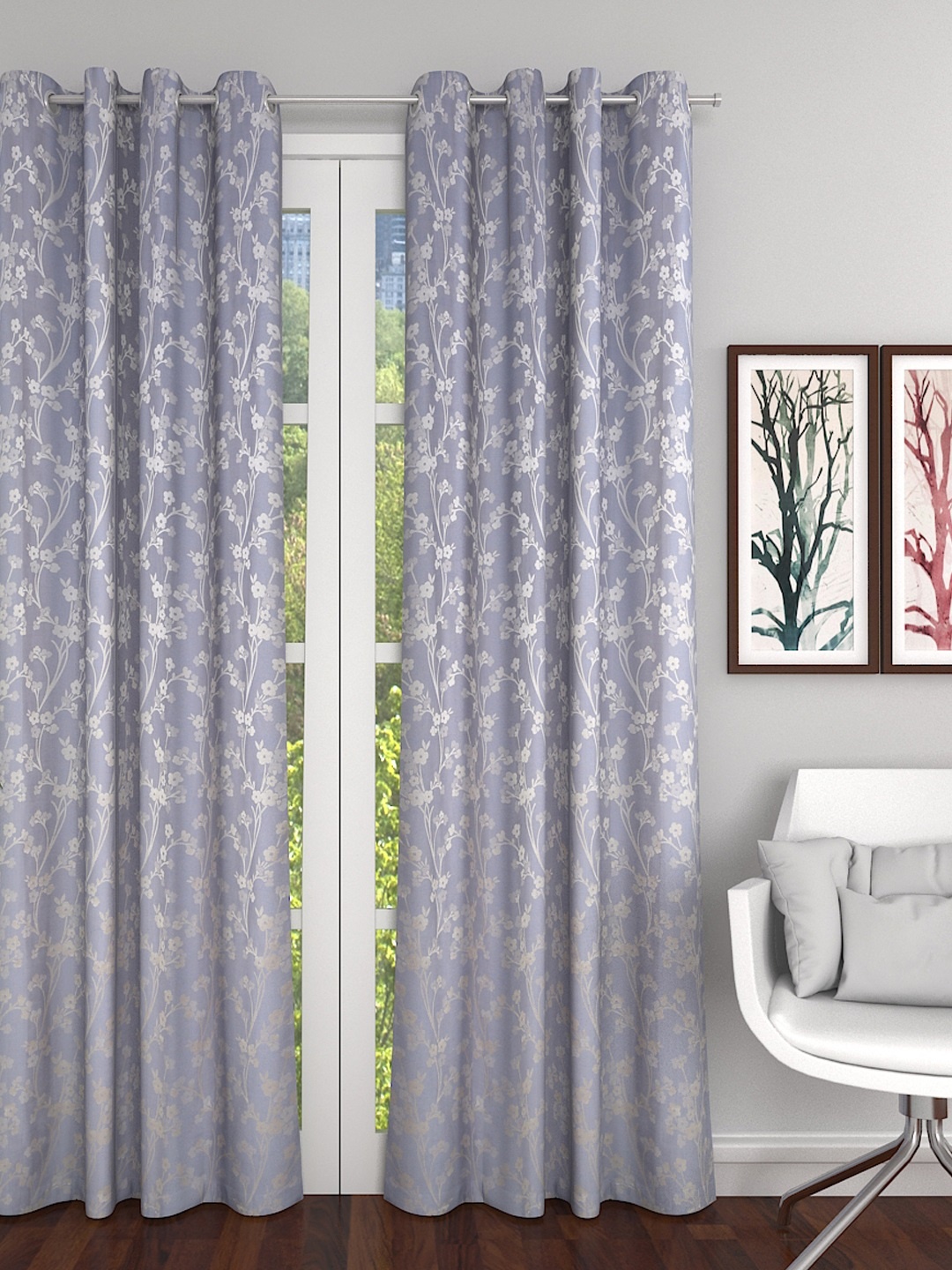 

Soumya Grey & White Floral Long Door Curtain