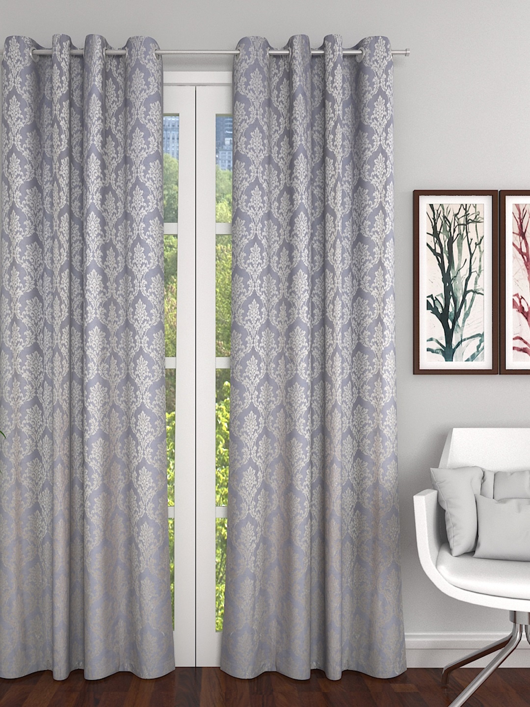 

Soumya Grey & Off White Satin Premium Floral Door Curtain