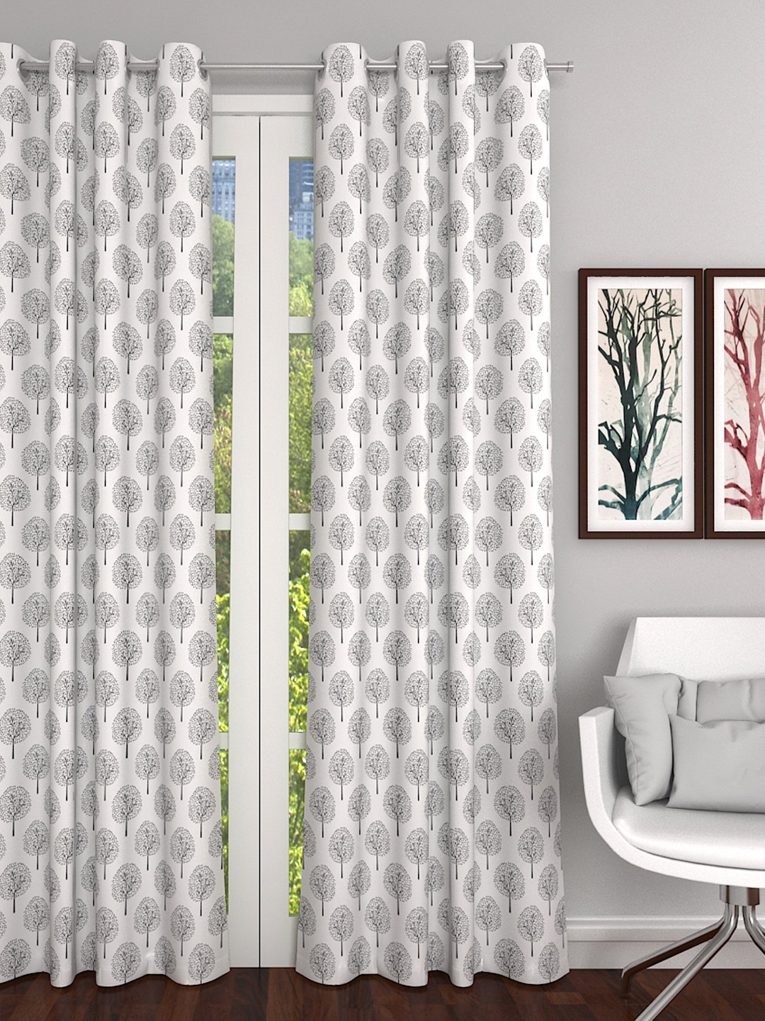 

Soumya White & Grey Floral Sheer Long Door Curtain