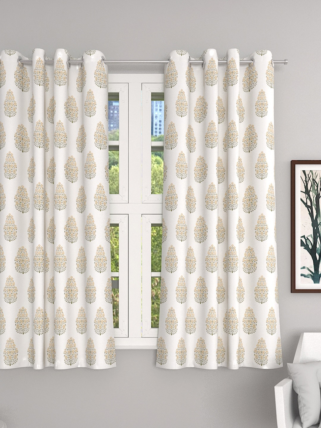 

Soumya White & Brown Single Floral Sheer Window Curtain