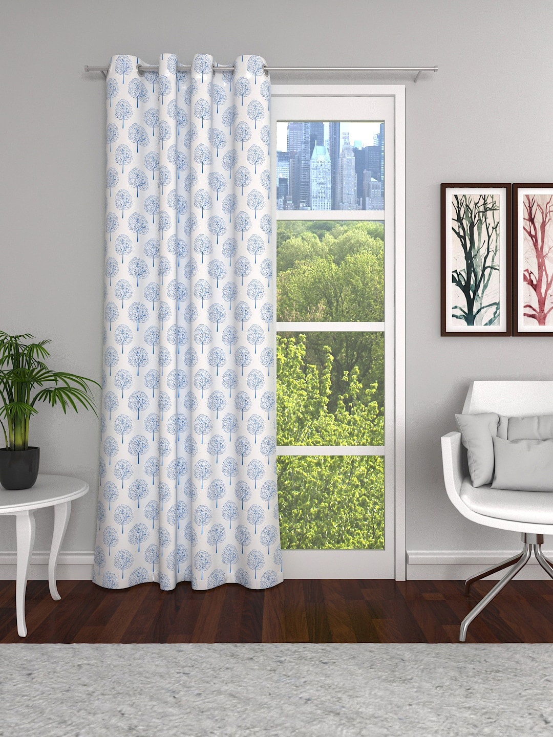 

Soumya Blue & White Floral Sheer Door Curtain