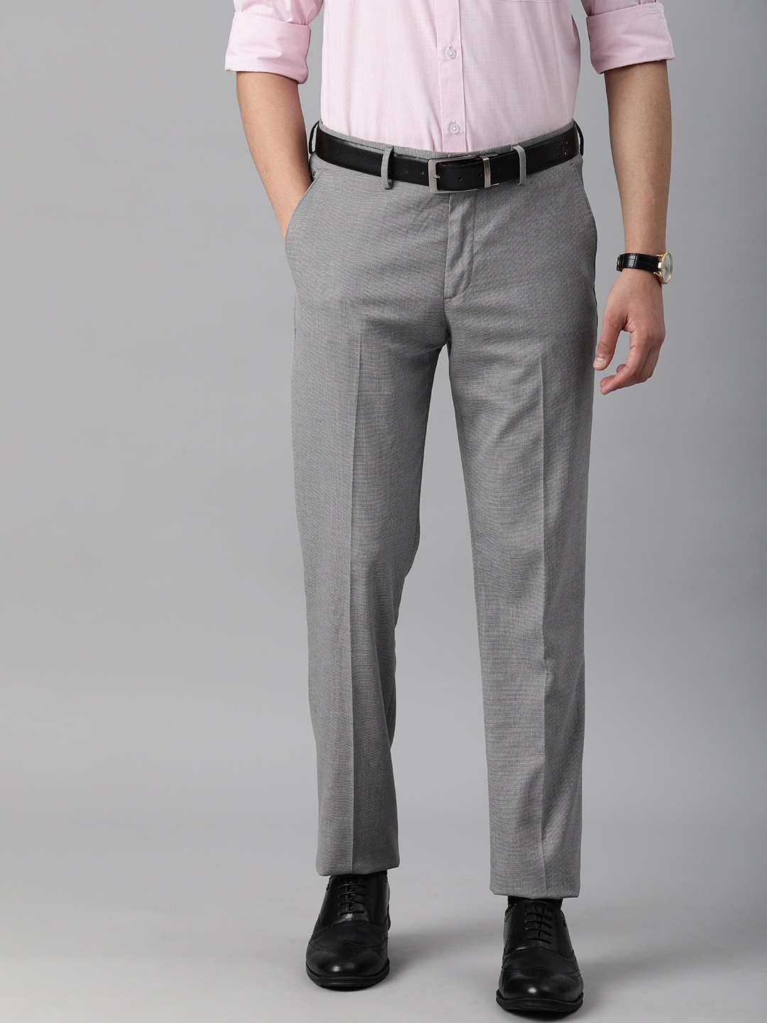 

Louis Philippe Men Grey Slim Fit Low-Rise Trousers