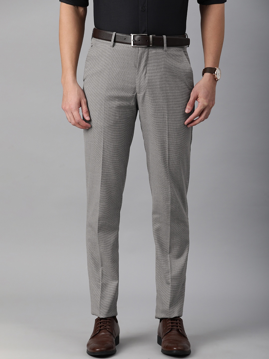 

Louis Philippe Men Grey Slim Fit Low-Rise Trousers