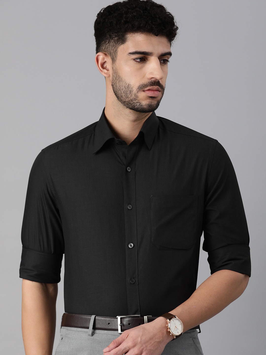 

Louis Philippe Men Black Solid Premium Cotton Formal Shirt