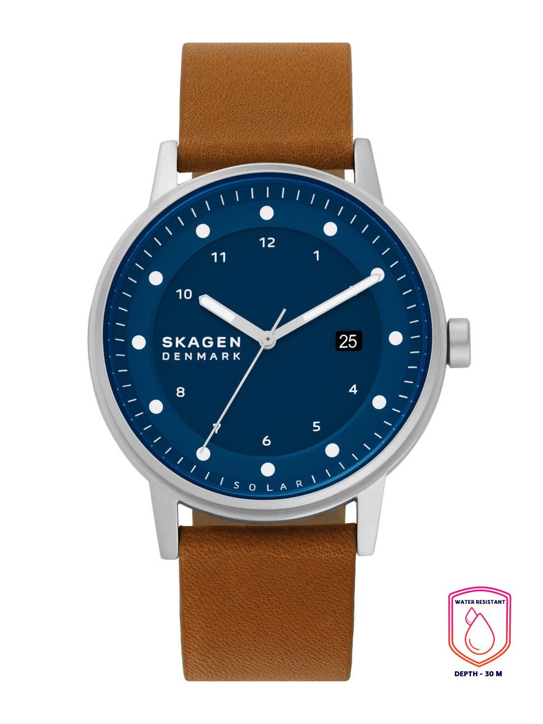 

SKAGEN Men Blue Printed Dial & Brown Leather Straps Analogue Kinetic Watch