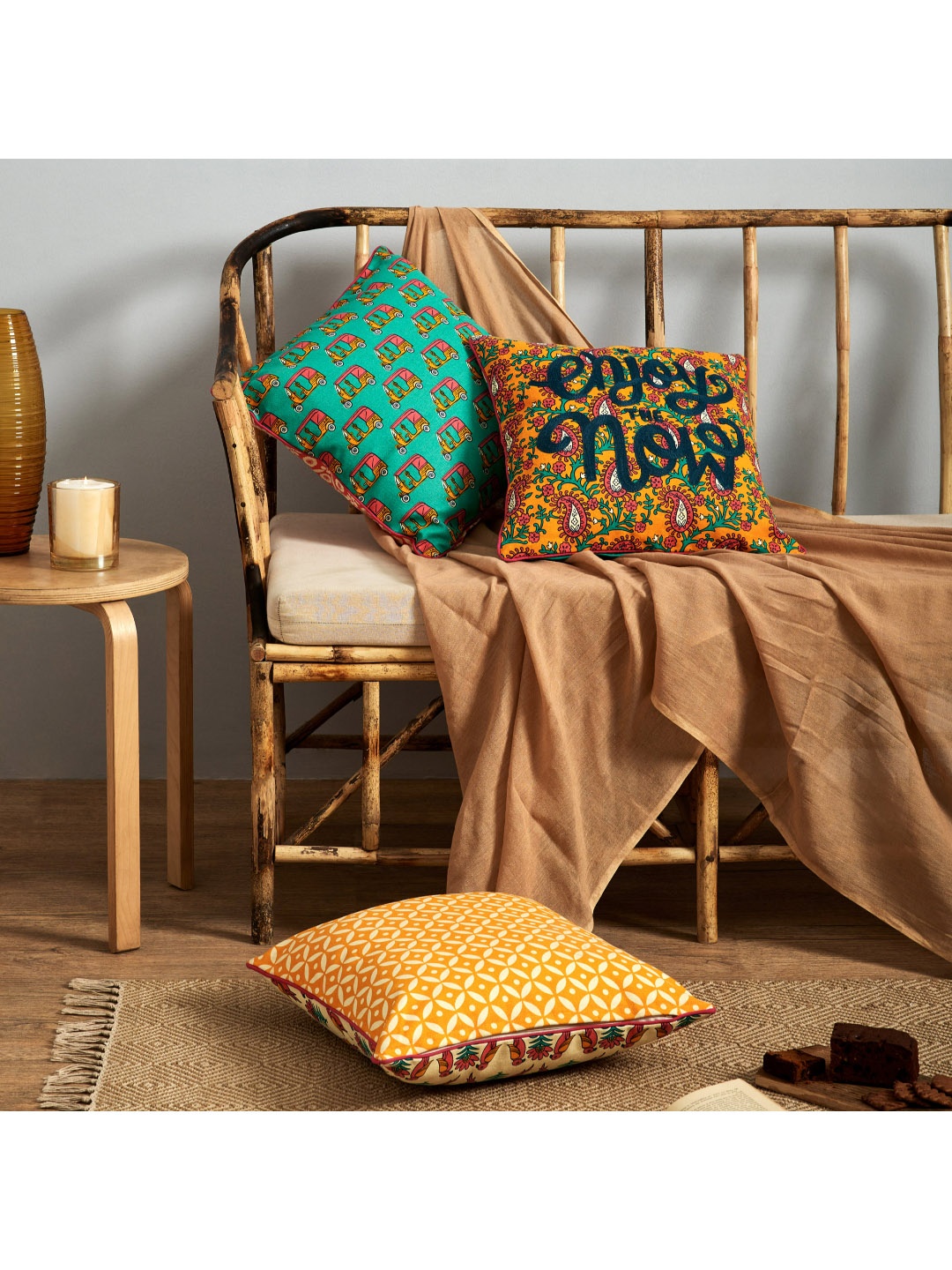 

Chumbak Set Of 3 Multicoloured Floral Square Cushion Covers, Multi