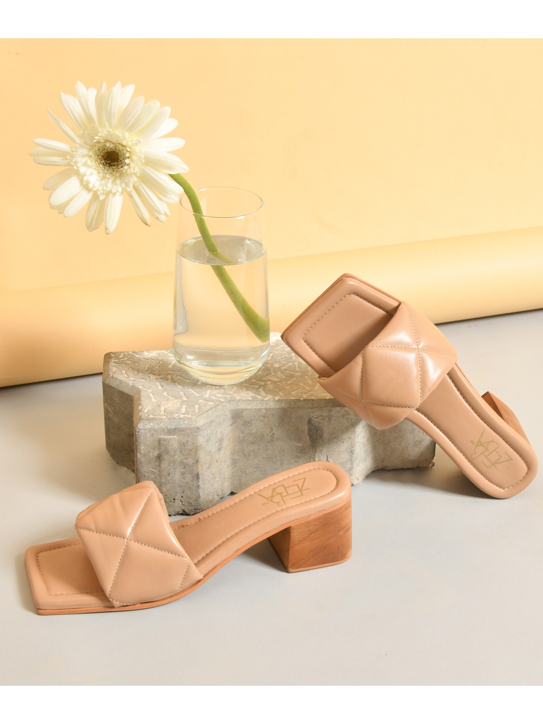 

Zebba Beige Block Peep Toes with Buckles