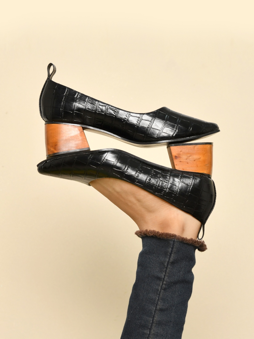 

Zebba Black Block Pumps with Laser Cuts