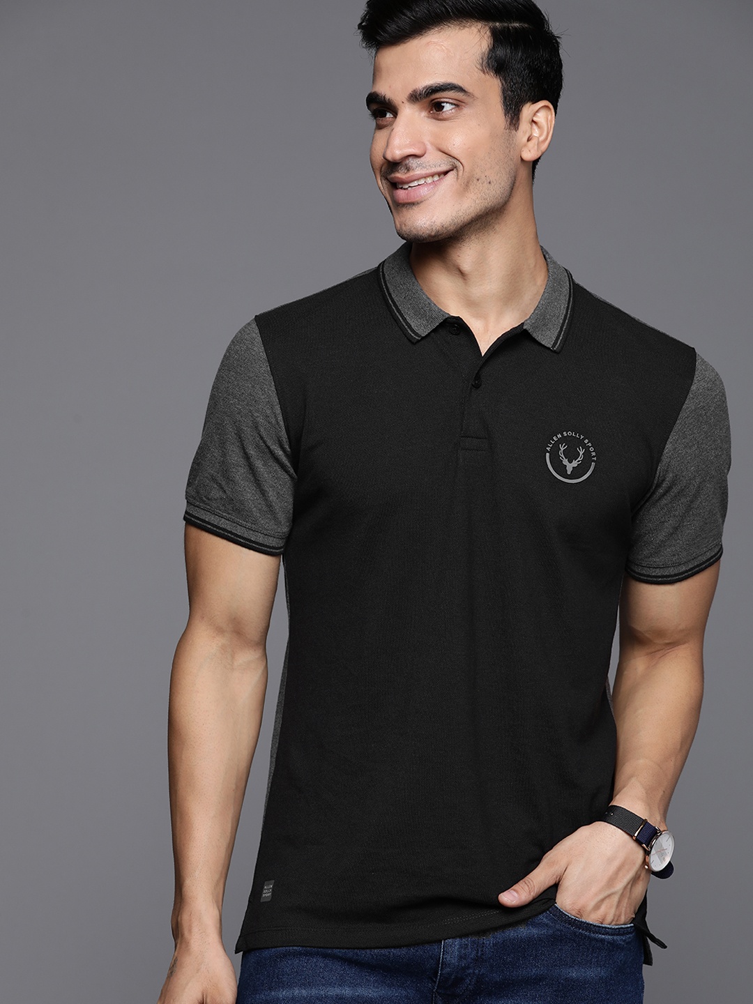 

Allen Solly Sport Men Black & Charcoal Grey Polo Collar T-shirt