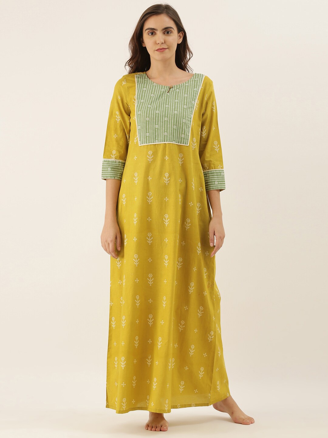 

Bannos Swagger Yellow Printed Maxi Nightdress