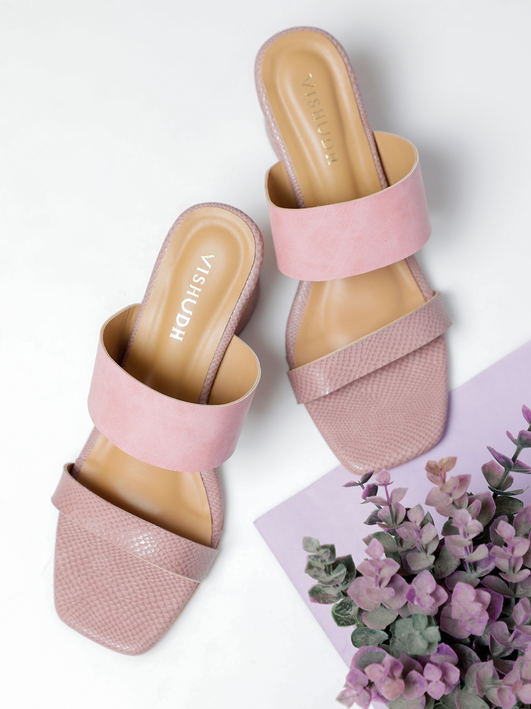 

Vishudh Women Pink Textured Block Sandals