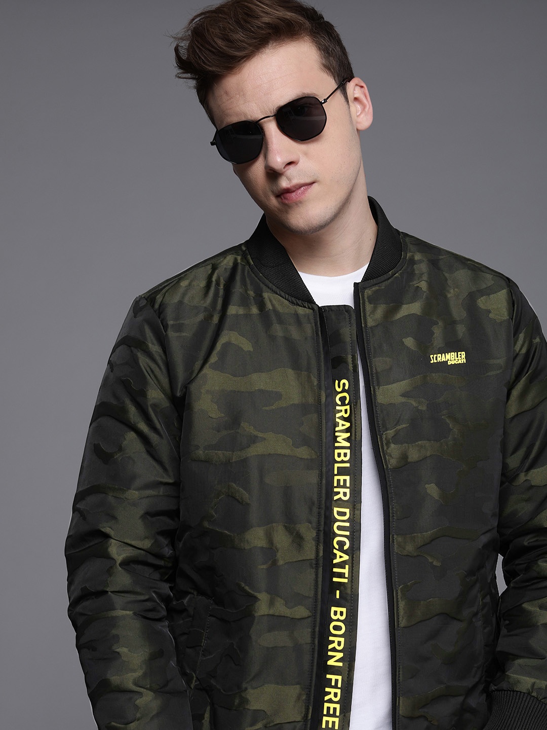 

Ducati Men Olive Green Camouflage Bomber Jacket