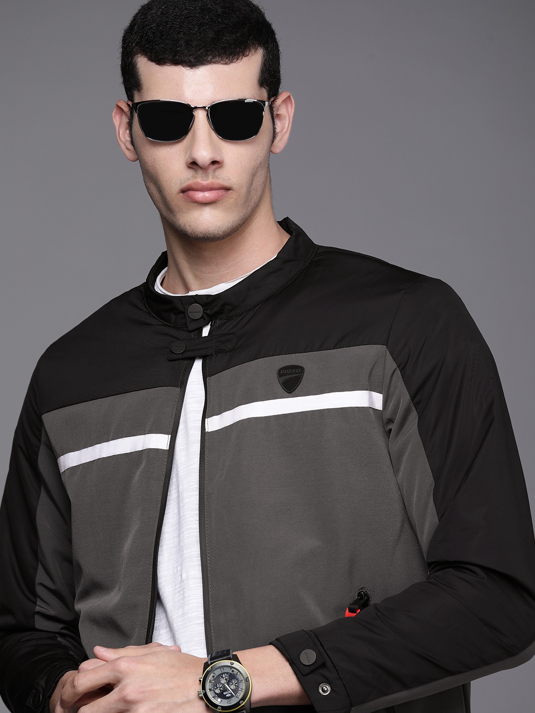 

Ducati Men Black & Grey Colourblocked Sporty Jacket