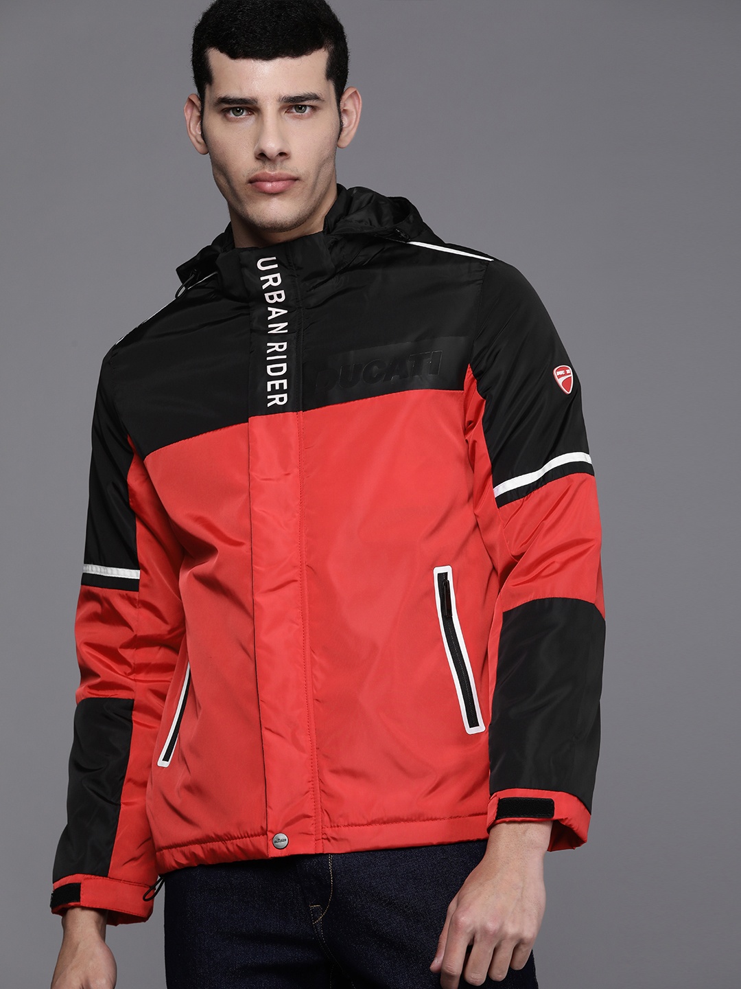 

Ducati Men Red Black Colourblocked Sporty Jacket