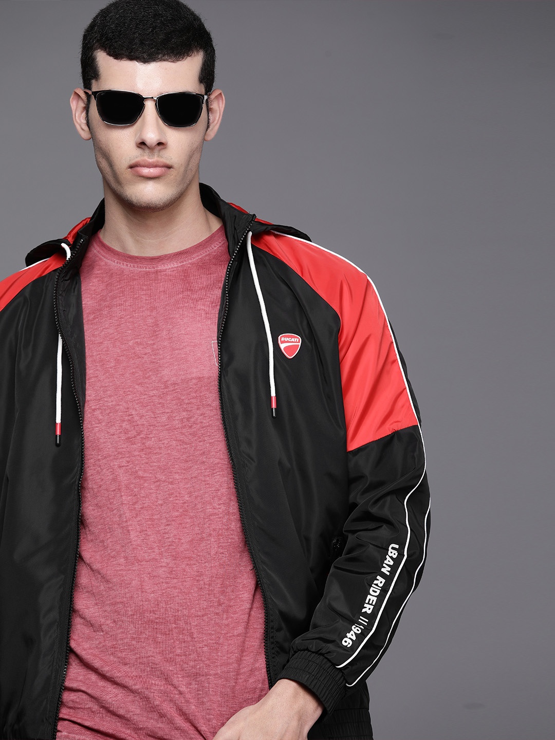 

Ducati Men Black & Red Colourblocked Sporty Jacket