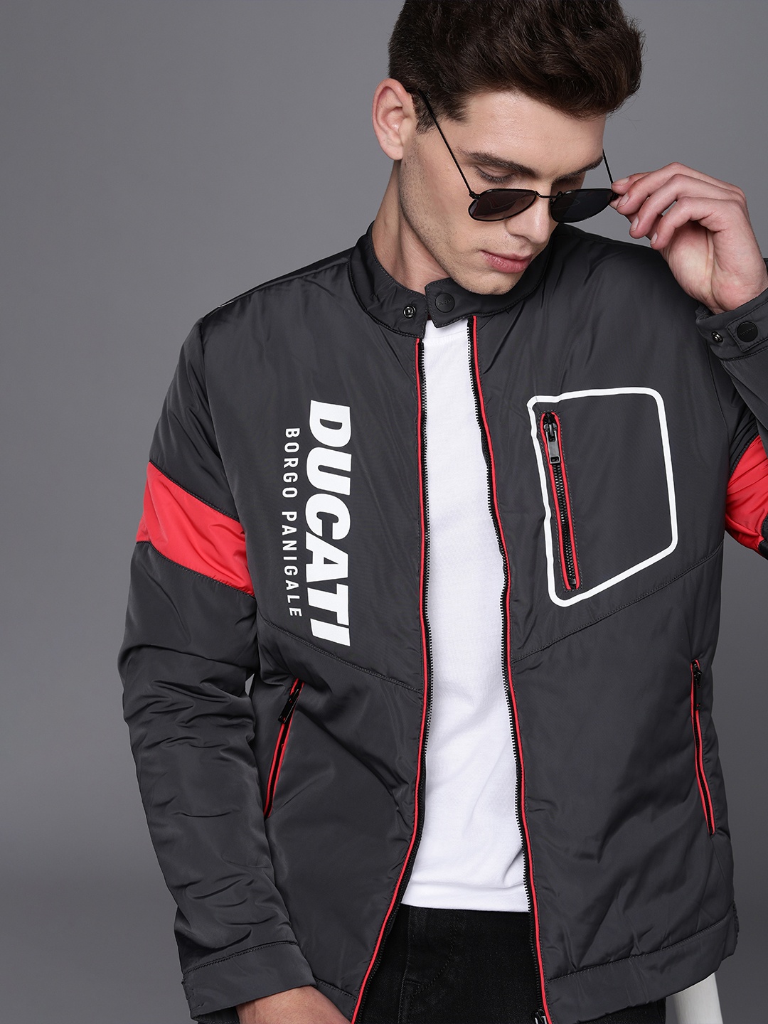 

Ducati Men Charcoal Grey Brand Logo Padded Jacket