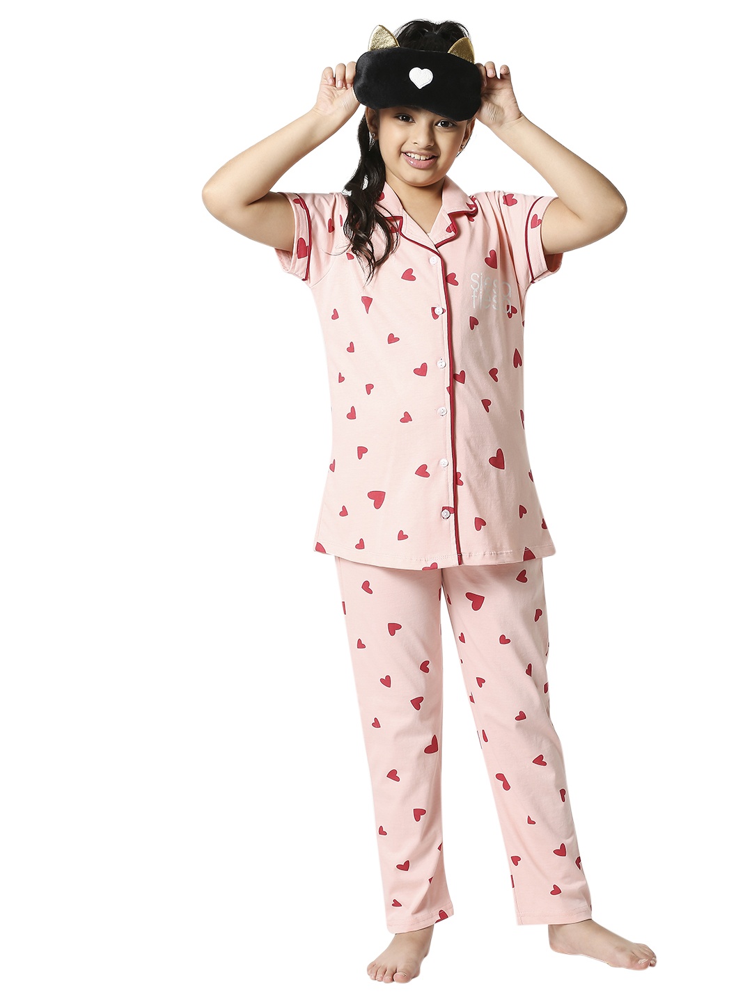 

Zeyo Girls Pink & Red Printed Night suit