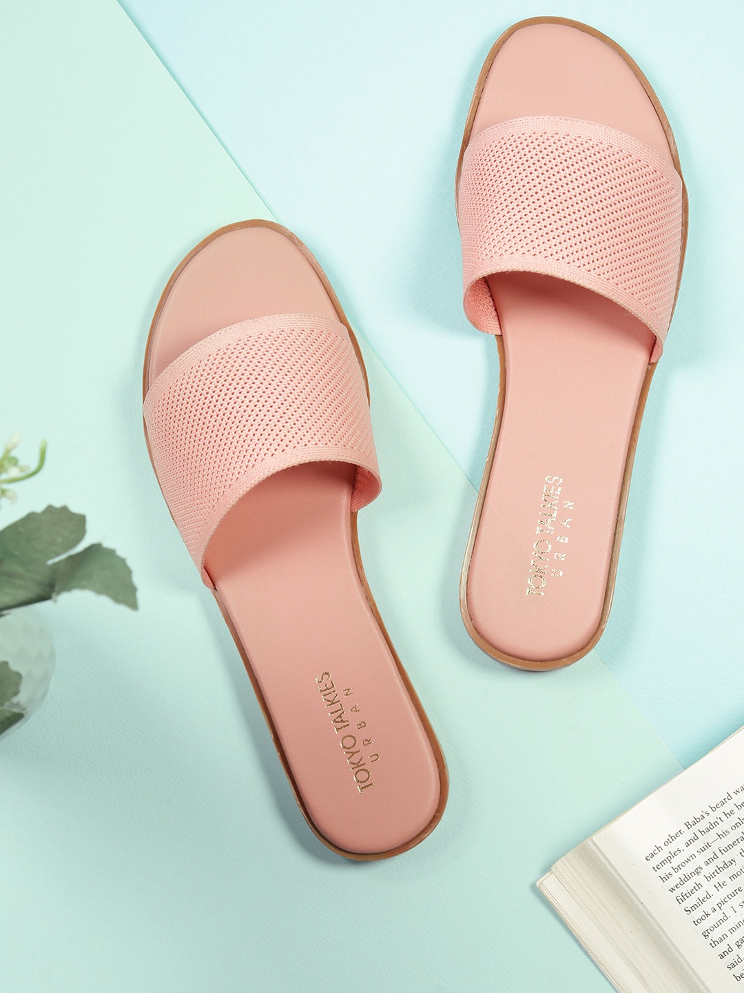 

Tokyo Talkies Women Pink Printed Open Toe Flats with Laser Cuts