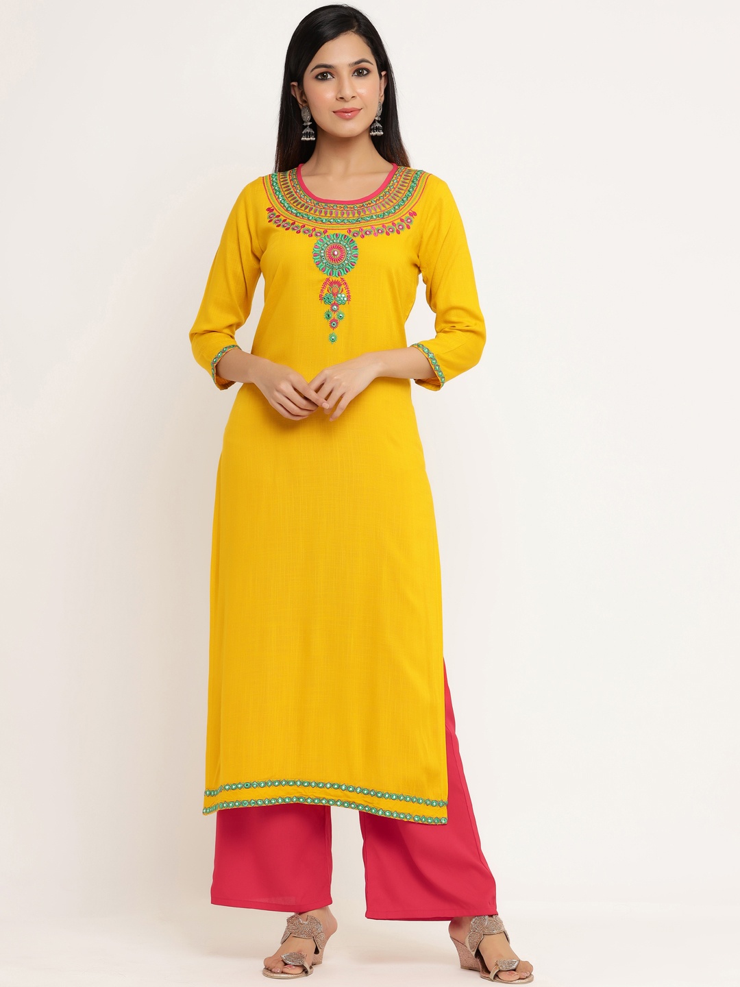 

Aprique FAB Women Mustard Embroidered Straight Kurta