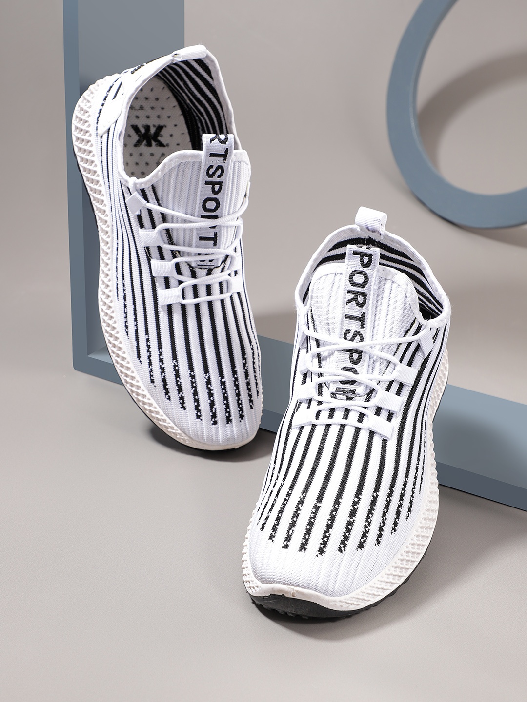 

Kook N Keech Men White & Black Striped Running Shoes