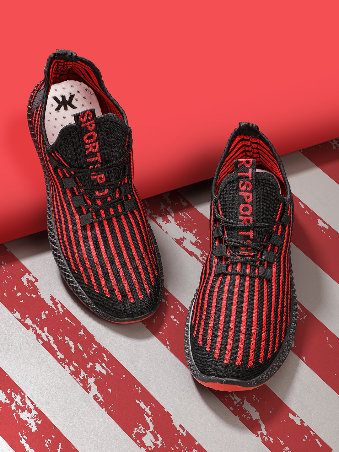 

Kook N Keech Men Black & Red Striped Running Shoes
