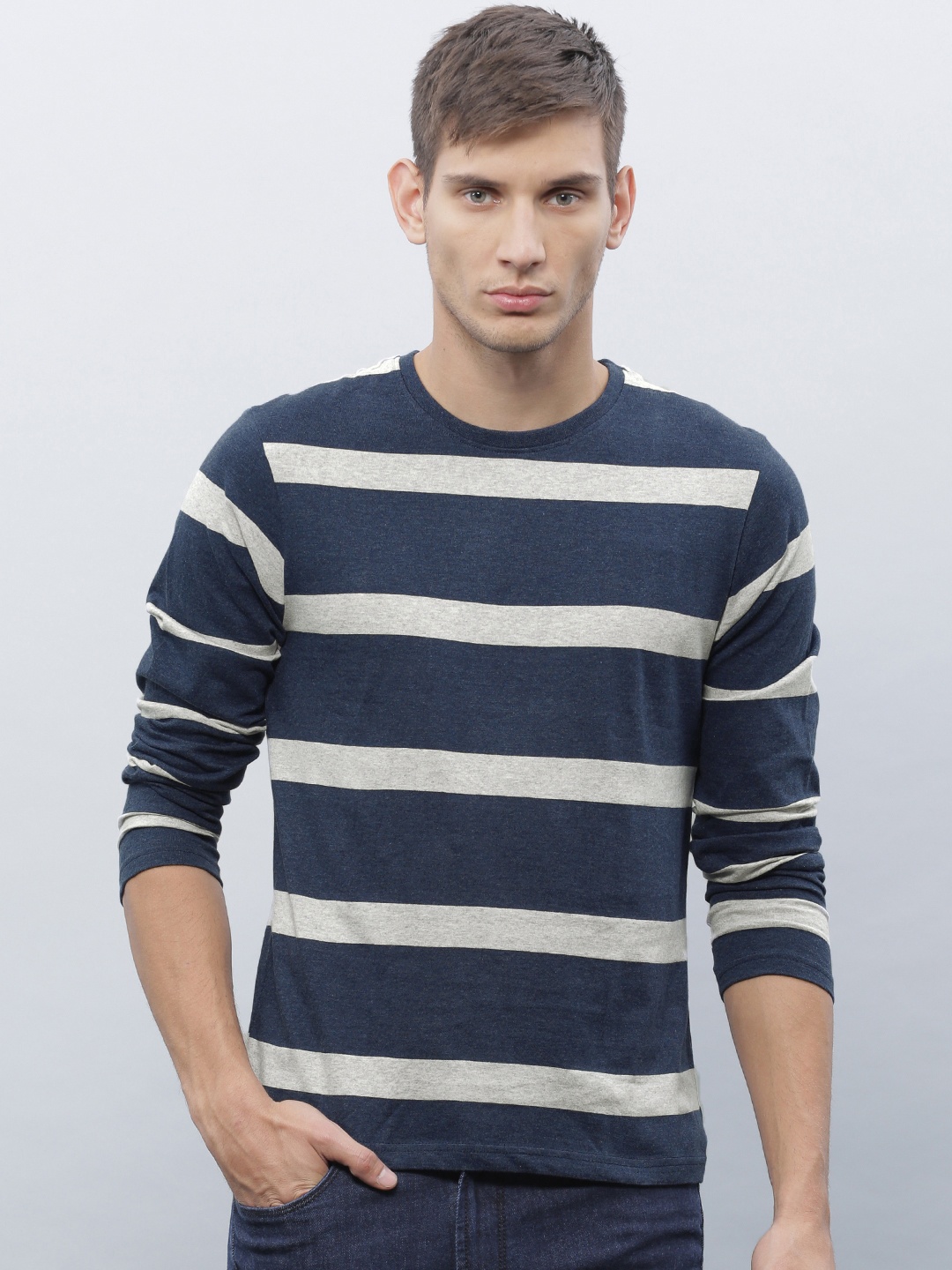 

ether Men Navy Striped T-shirt, Navy blue