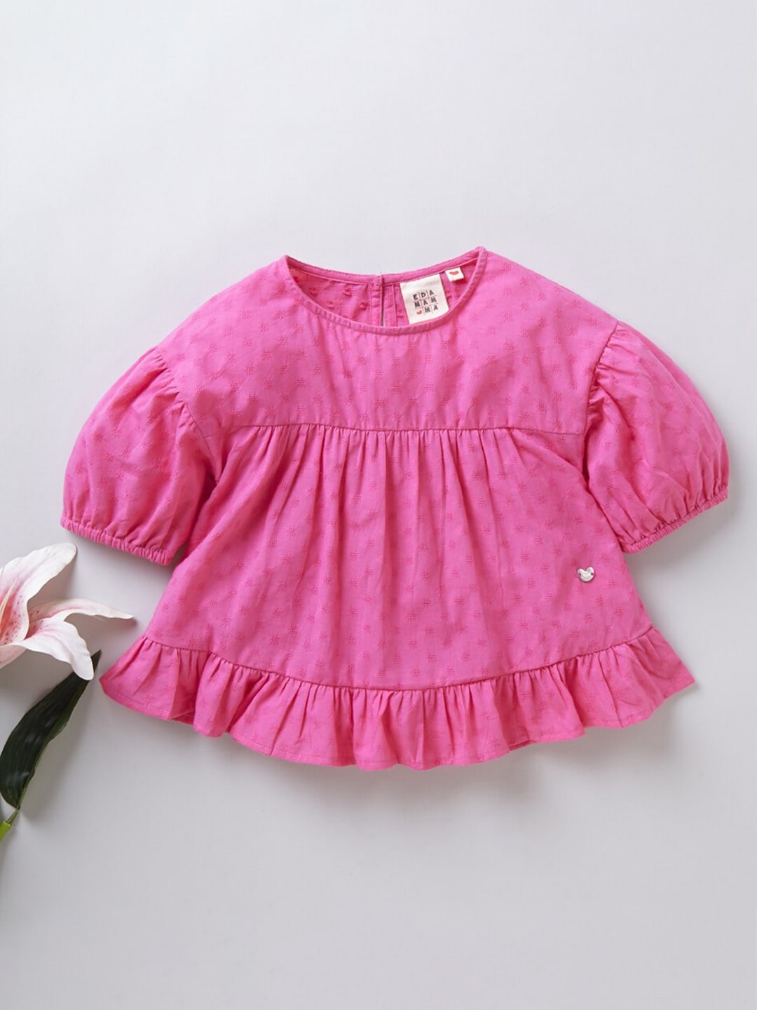 

Ed-a-Mamma Pink Puff Sleeve A-Line Cotton Sustainable Top