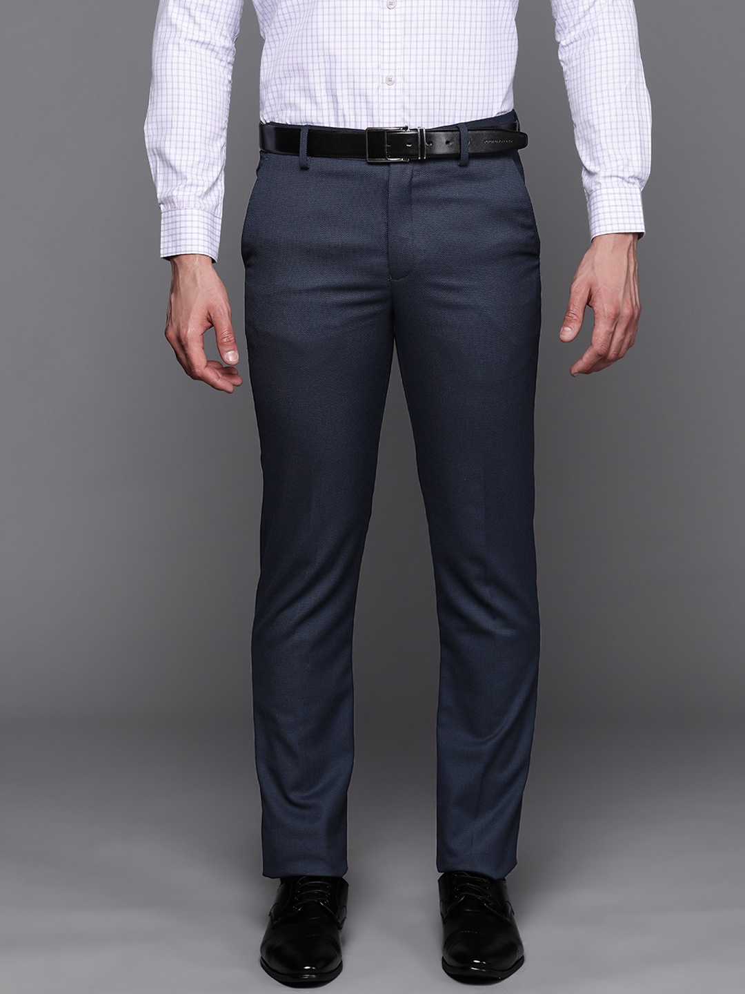

Louis Philippe Men Navy Blue Slim Fit Formal Trousers