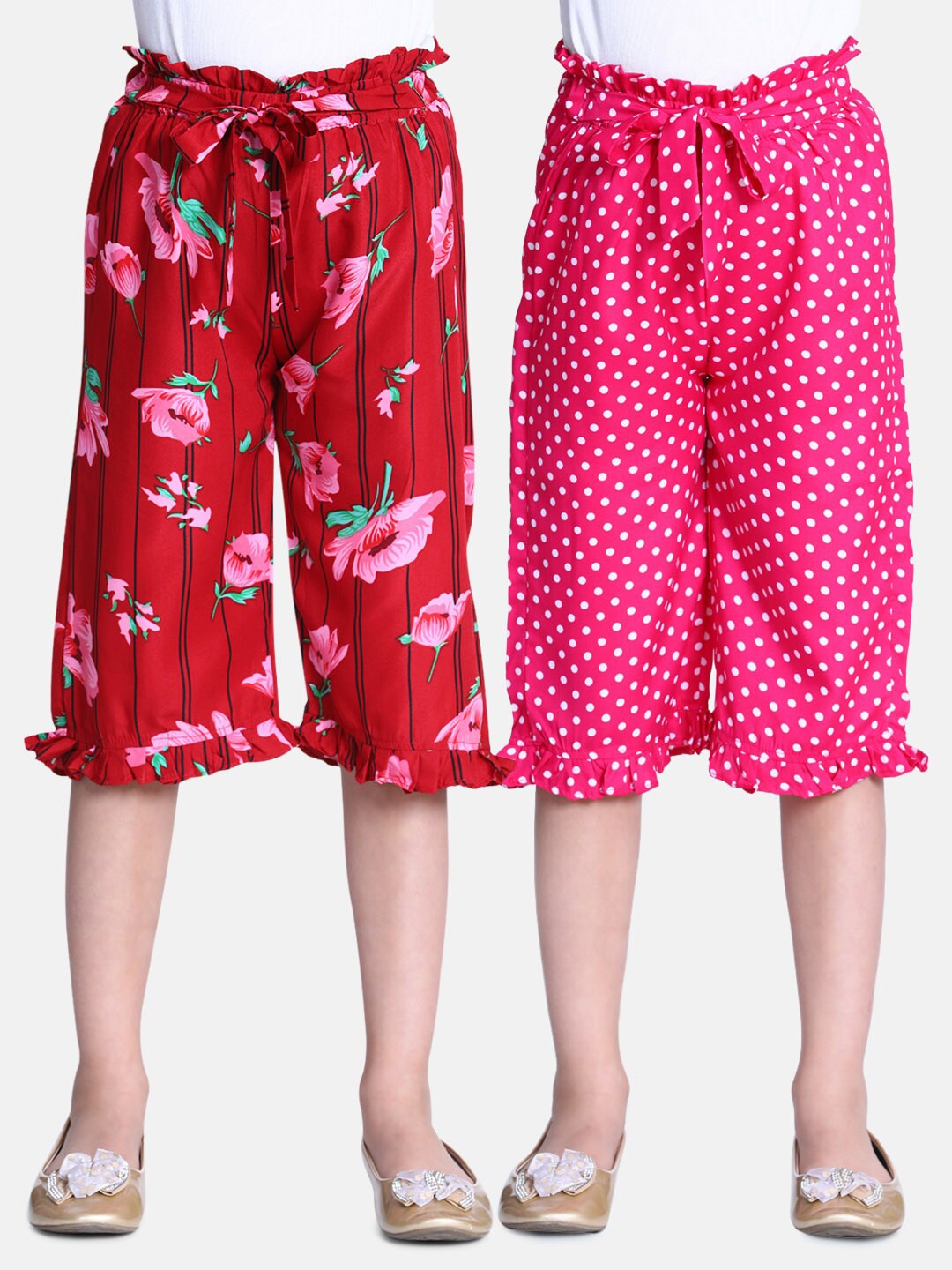 

Cutiekins Pack of 2 Girls Maroon & Pink Printed Capris