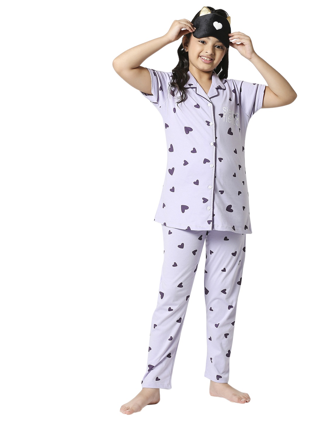 

Zeyo Girls Violet Printed Cotton Night Suit