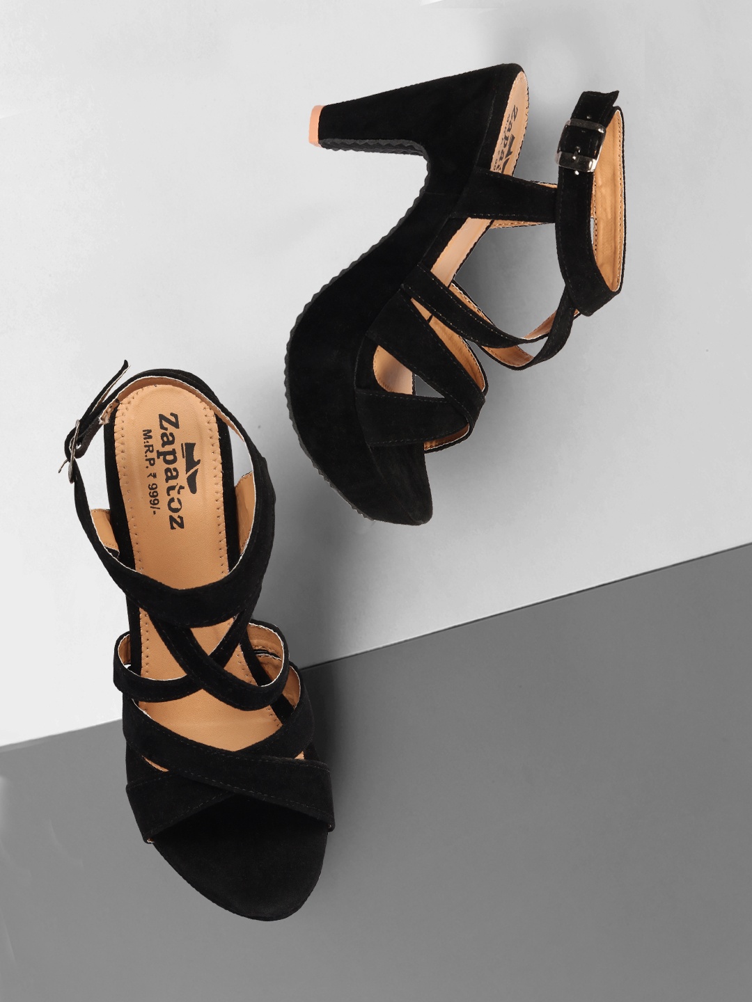 

ZAPATOZ Black Suede Platform Heel Sandals