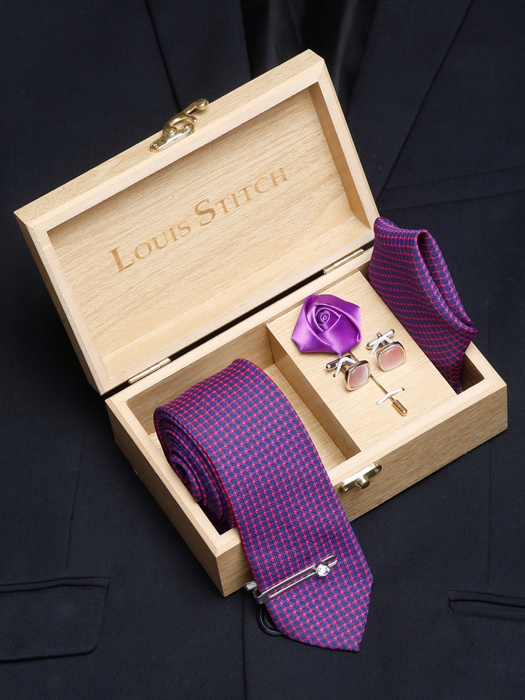 

LOUIS STITCH Men Necktie Accessory Gift Set, Violet