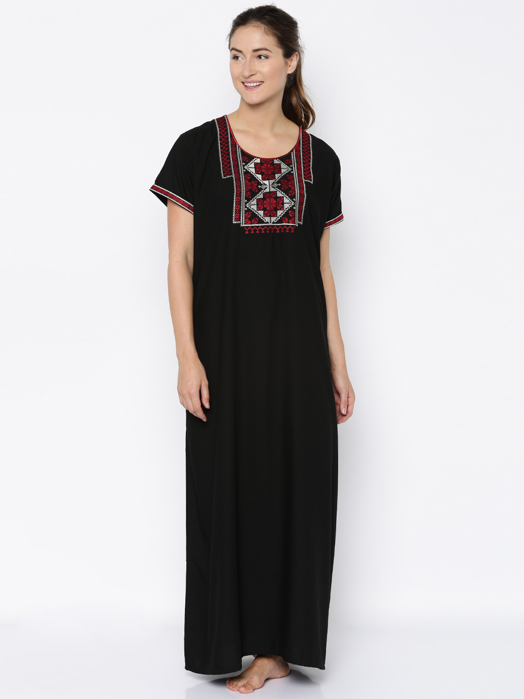 

Sand Dune Black Embroidered Maxi Nightdress 4872
