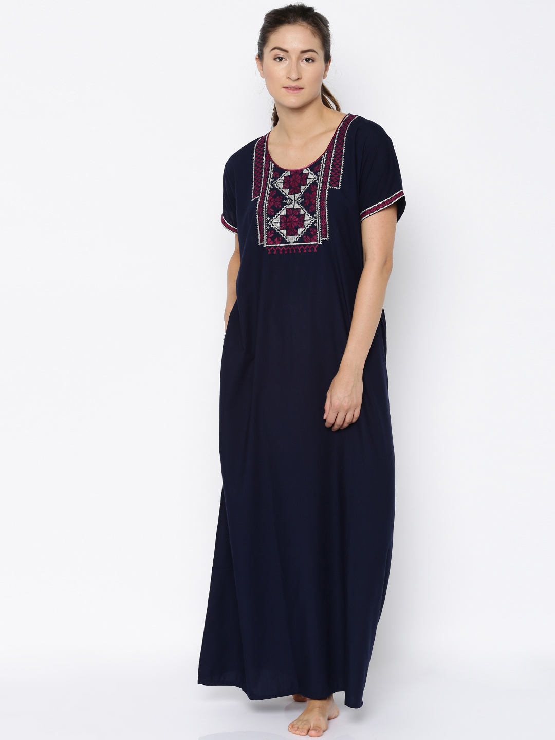 

Sand Dune Navy Embroidered Maxi Nightdress 4872, Navy blue