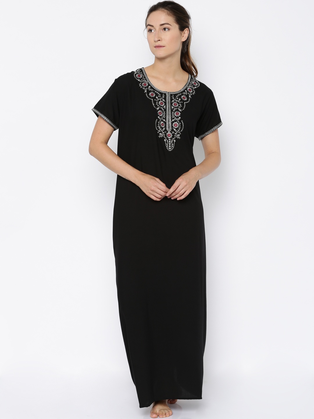 

Sand Dune Black Embroidered Maxi Nightdress 4081