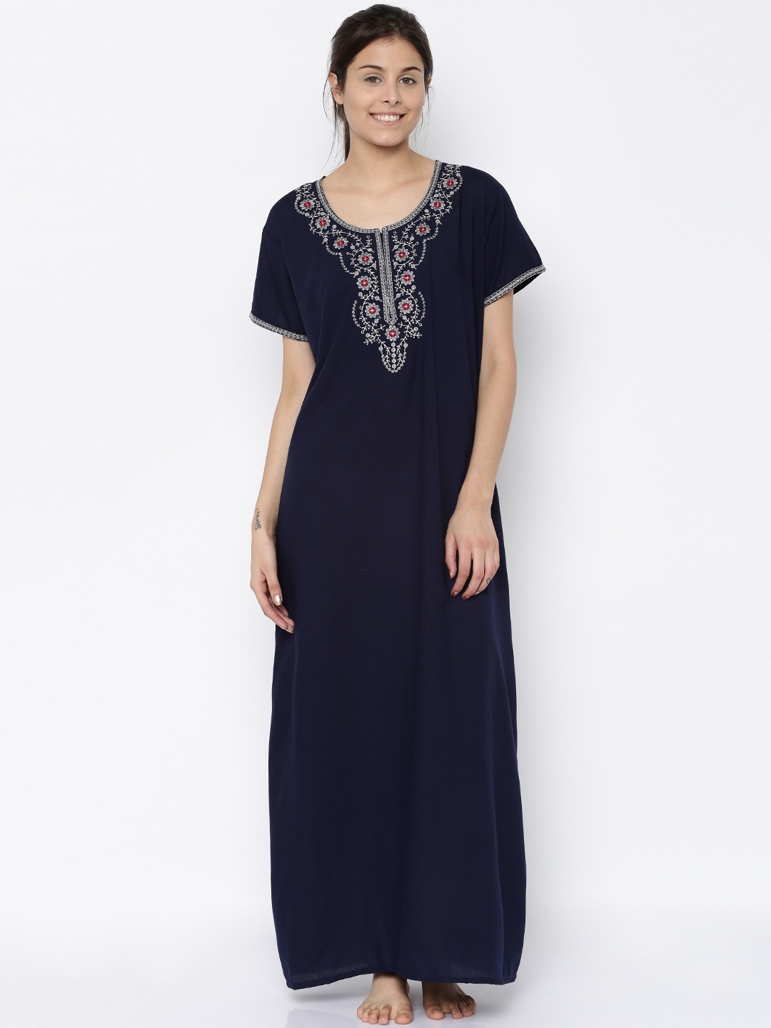 

Sand Dune Navy Embroidered Maxi Nightdress 4081, Navy blue