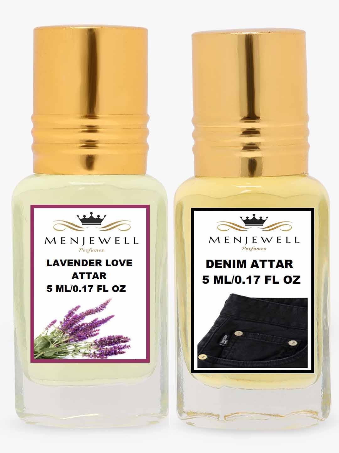 

Menjewell Set of 2 Lavender Love Denim Attar 10ml, Transparent