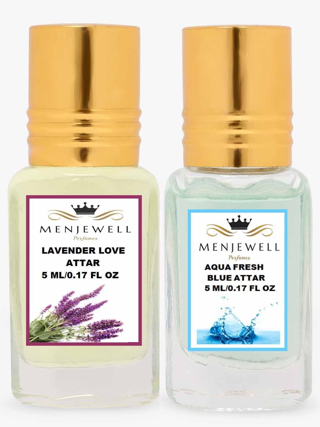 

Menjewell Set Of 2 Lavender Love & Aqua Fresh Blue Attar - 10 ml, Transparent